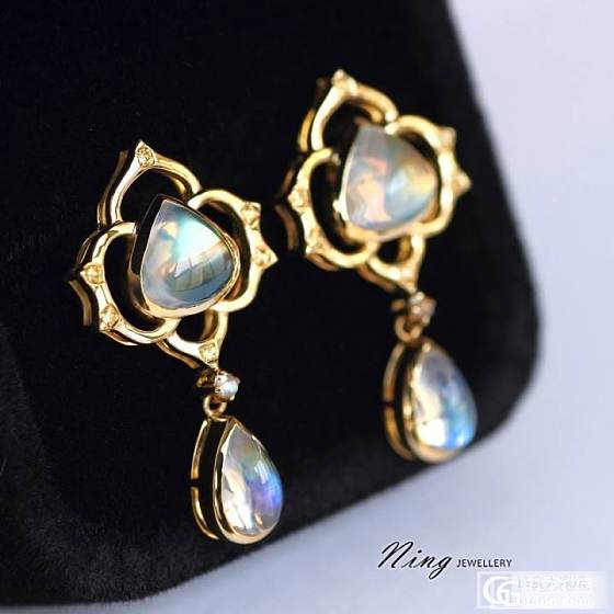 Ning Jewellery{梦回 . 唐} 18K金镶嵌月光石配黄色蓝宝石耳坠_宝石