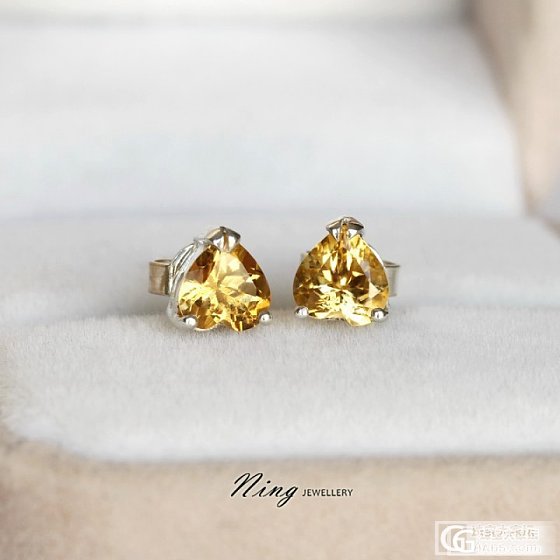 Ning Jewellery可爱心形小黄水晶耳钉，闪亮，天然颜色，切工完美_宝石