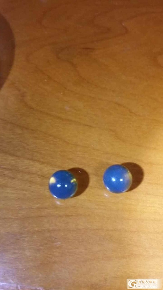 11mm多米蓝珀珠子一对_蛋面蓝珀有机宝石