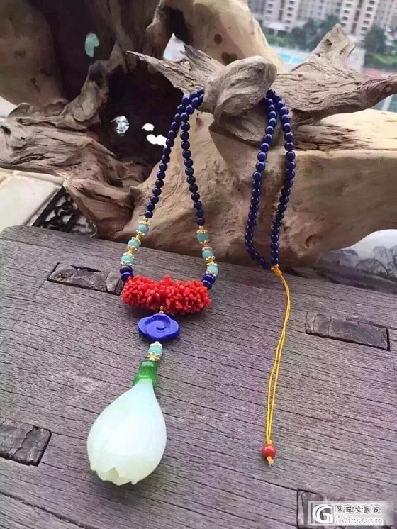 纯手工编串 纯欣赏_珊瑚天河石串珠青金石