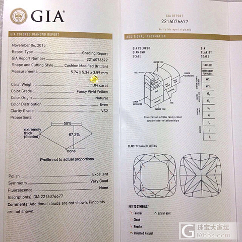 fvy里面最好的品质了，真的好黄好黄，1.04克拉_彩钻
