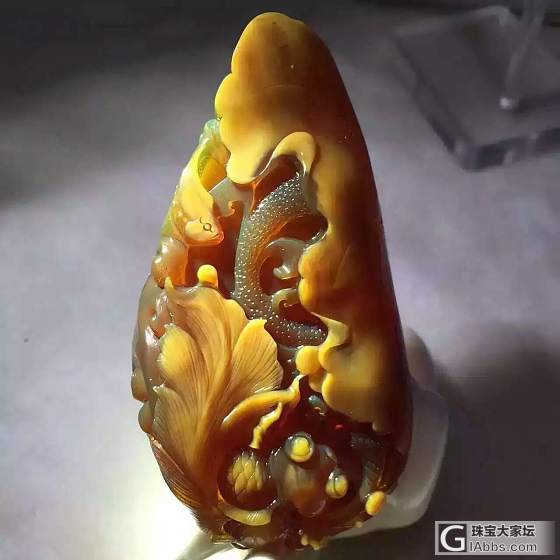 极品收藏绿珀变色龙漂蜜雕件_琥珀