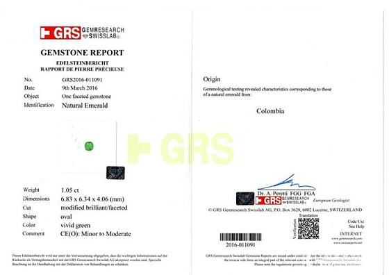 1.05克拉哥伦比亚vividgreen-GRS证书_刻面宝石祖母绿