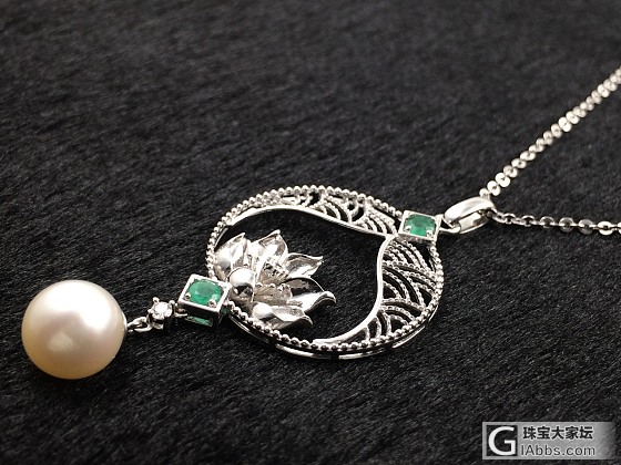 PT950珍珠项链吊坠，镶嵌绿宝石 钻石 私人订制款_珍珠钻石铂