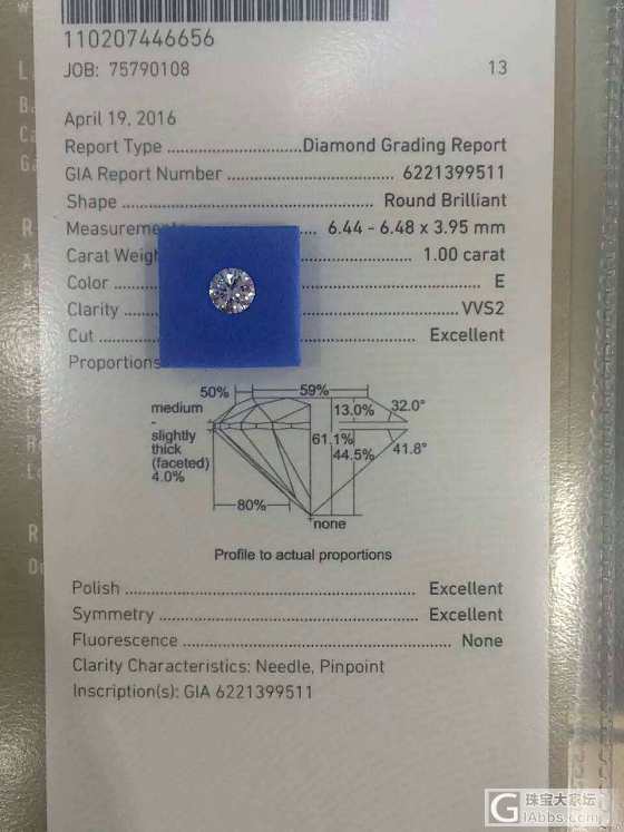 GIA1.0ct。E色，VVS2，3Ex，N。完美100分，见证完美的爱。两颗一..._钻石