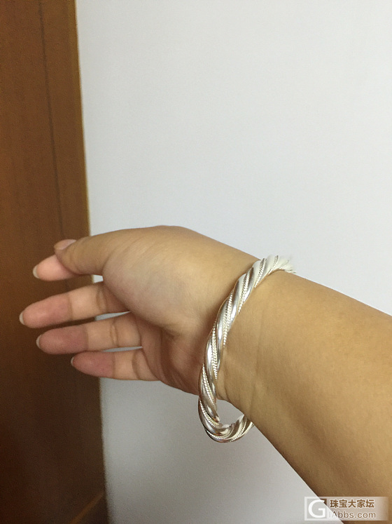 三股绞丝麻花_手镯银