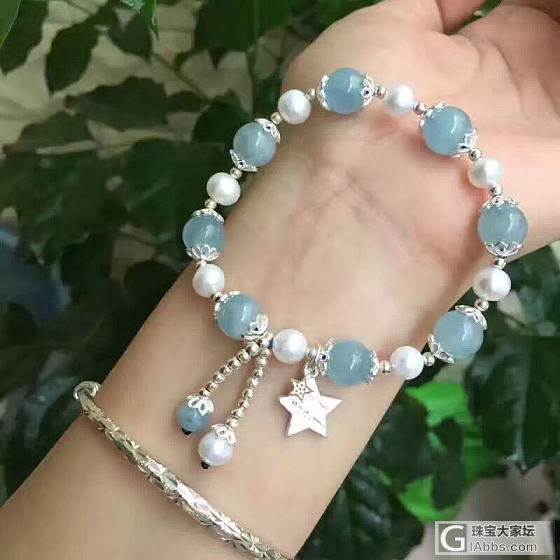 向星星许个小小心愿💫马达加斯加海蓝宝9mm➕天然珍珠约6.5mm➕925纯银，水..._珠串海蓝宝