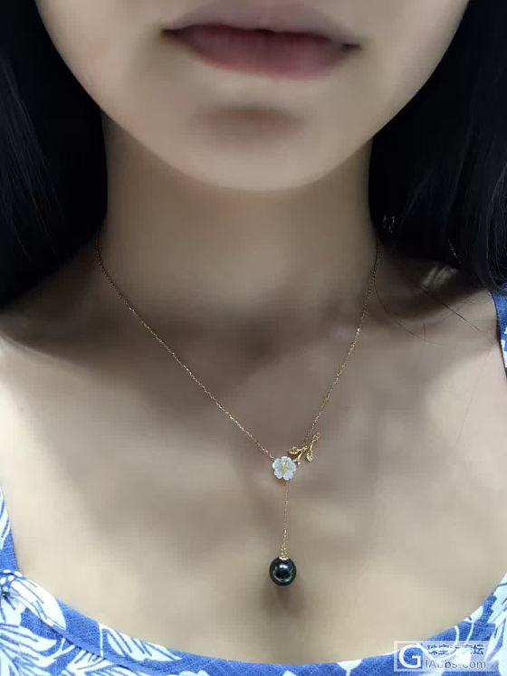 气质款，小樱花贝壳花Y字链，天然大溪地黑珍珠_项链珍珠