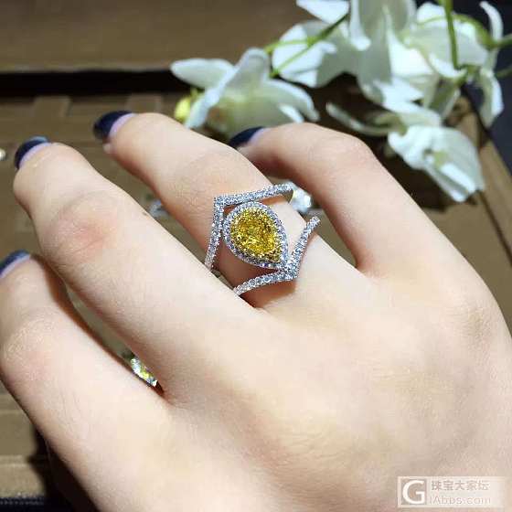 水滴 艳彩黄钻成品_戒指彩钻