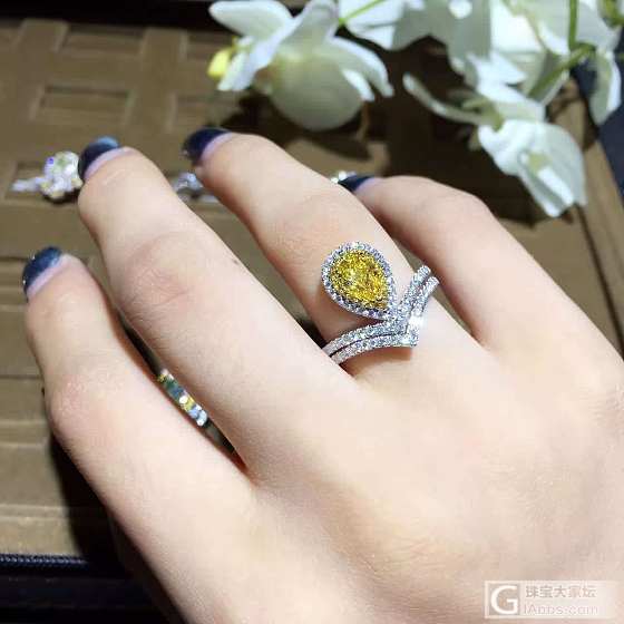 水滴 艳彩黄钻成品_戒指彩钻