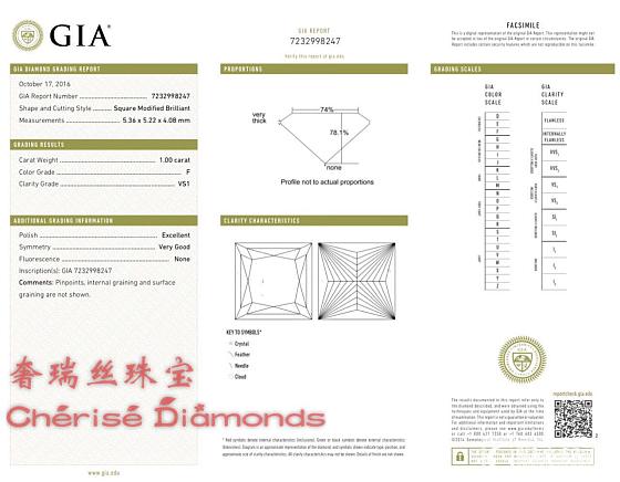 公主方裸钻，1ct，有GIA证书，F，VS1，EX/VG，无荧光反应，39000_异形钻钻石