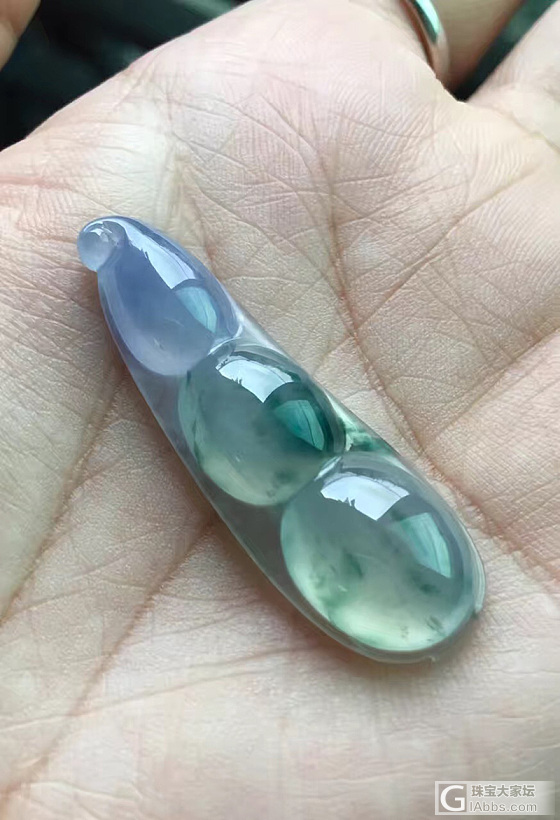 【仙豆】天然老坑种A货翡翠福豆 连中三元 紫气东来 飘蓝花冰紫_花件翡翠