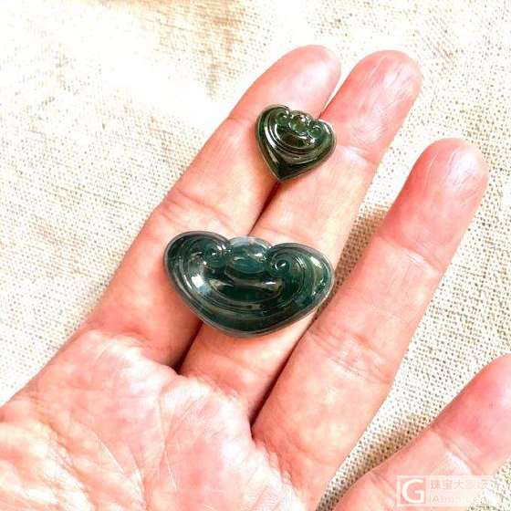 翡翠 蓝水如意头一对_翡翠