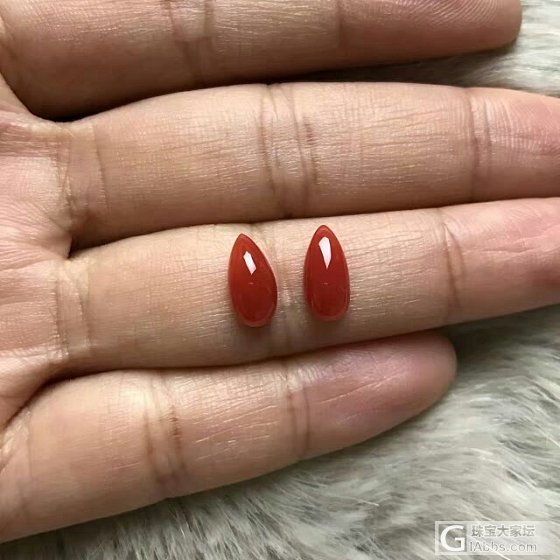 糖果色阿卡水滴蛋面一对，紫霞微信1604073048_珊瑚蛋面