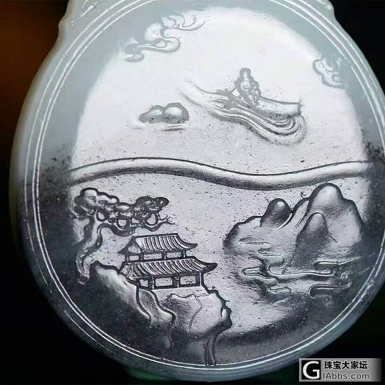 和田玉青花山水牌_牌子和田玉