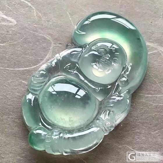 玻璃 布袋佛 甜甜的绿_翡翠