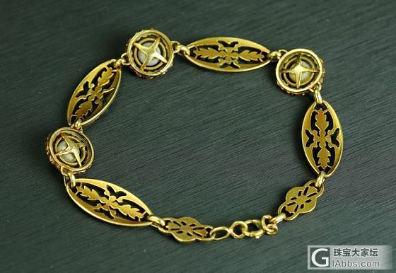 法国1900年左右非常厚重雕金天然珍珠手链_珍珠手链古董首饰