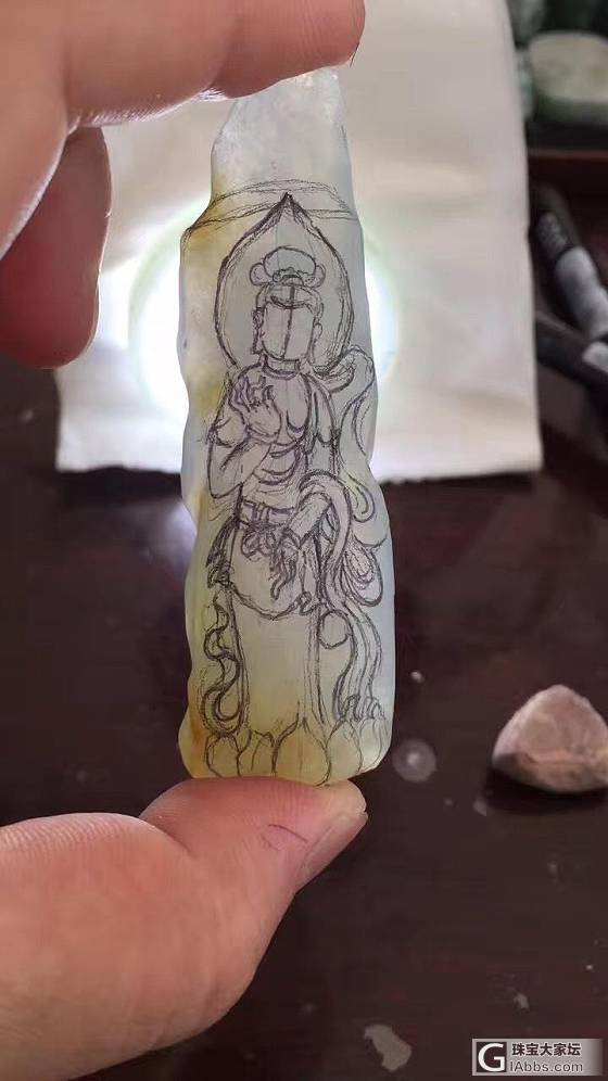 俏冰黄立体观音制作过程_设计翡翠