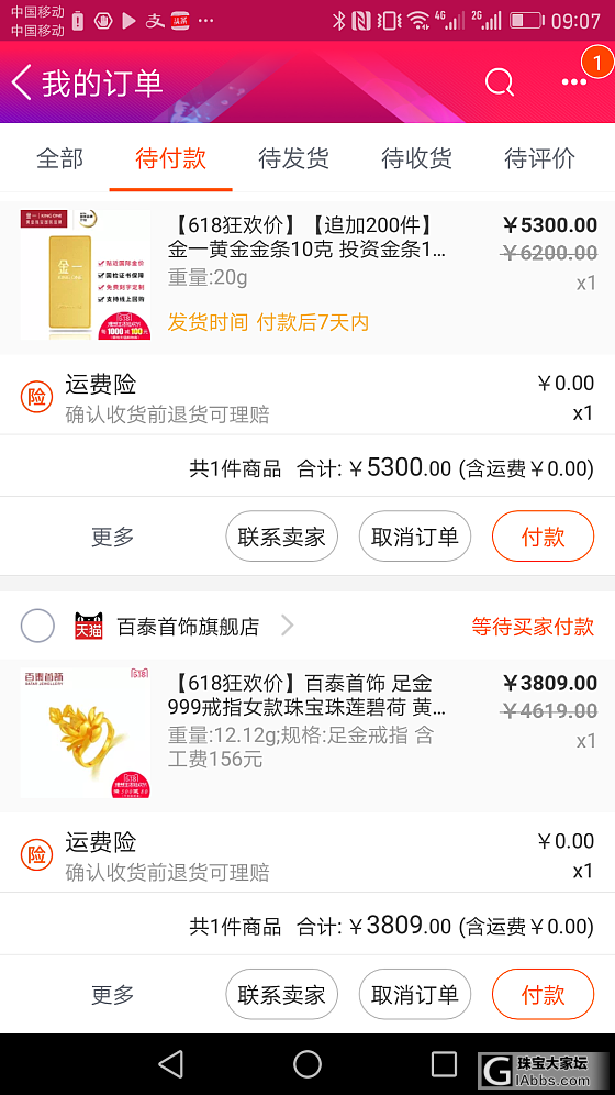 大家帮忙看看这俩单，付不付？_天猫金