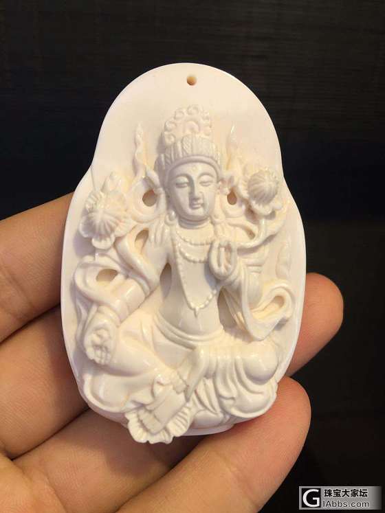 猛犸象牙手工精雕绿度母挂牌，开脸见功力_挂件猛犸象牙