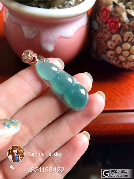 翡翠 豆子 蓝水飘蓝花 很有特色_吊坠翡翠