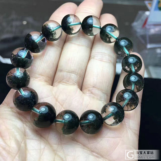 顶级墨绿色绿幽灵聚宝盆手链_珠串绿幽灵