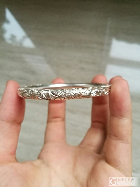 第一只手工银镯，一个月了，太阳花_手镯银