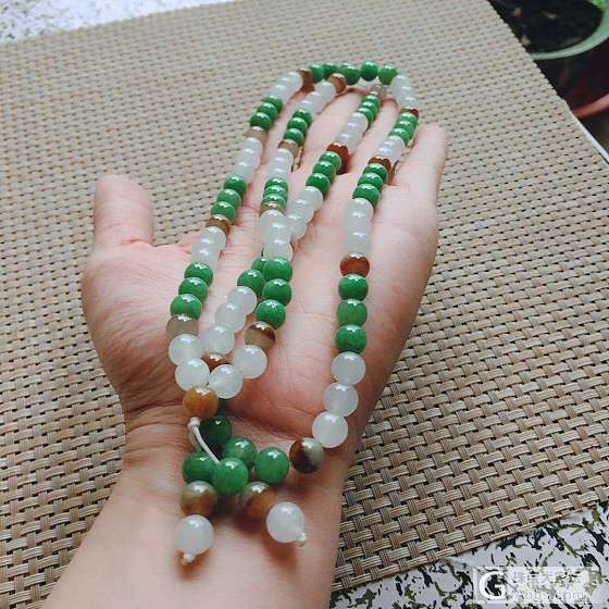 三彩翡翠圆珠项链108_珠串翡翠