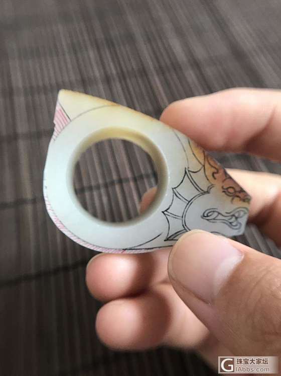 籽料扳指，双面雕刻，画稿初成_设计和田玉