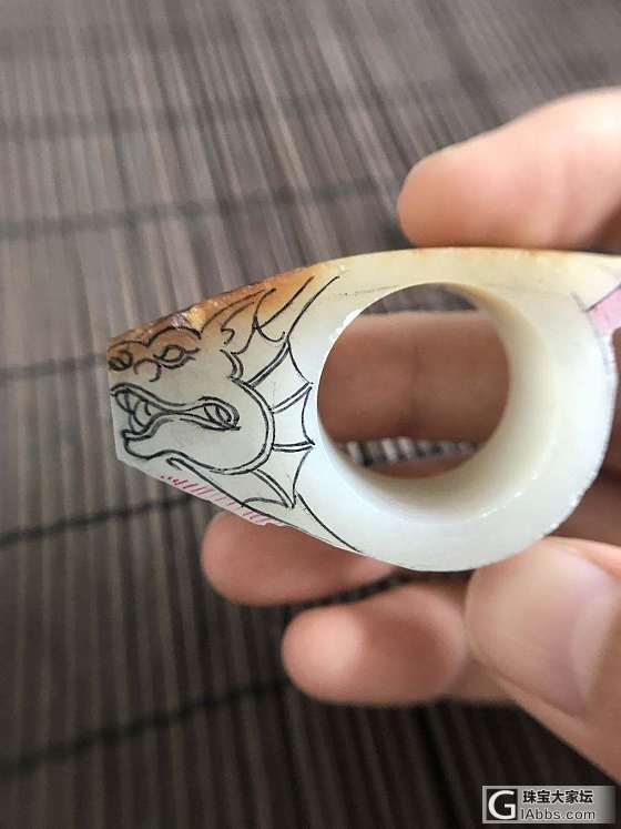 籽料扳指，双面雕刻，画稿初成_设计和田玉