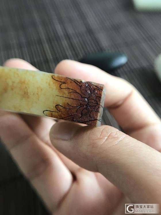 籽料扳指，双面雕刻，画稿初成_设计和田玉