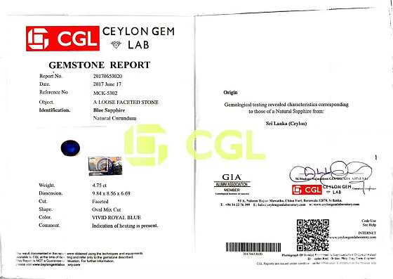 君怡珠宝 4.75ct皇家蓝蓝宝石 CGL_刻面宝石蓝宝石