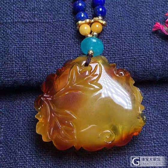 花开富贵牡丹坠子，配青金石链，整套出_琥珀蜜蜡挂件