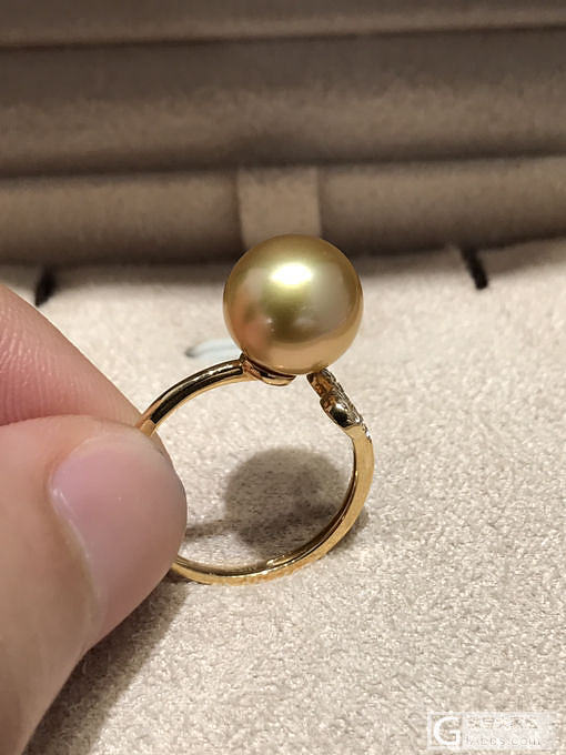 9-10南洋珍珠 正圆无暇天然超浓金，18k金镶嵌_海水珍珠戒指