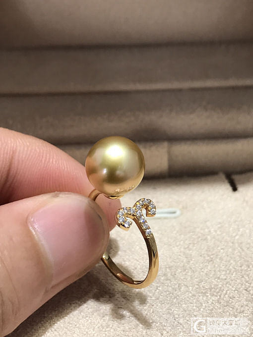 9-10南洋珍珠 正圆无暇天然超浓金，18k金镶嵌_海水珍珠戒指