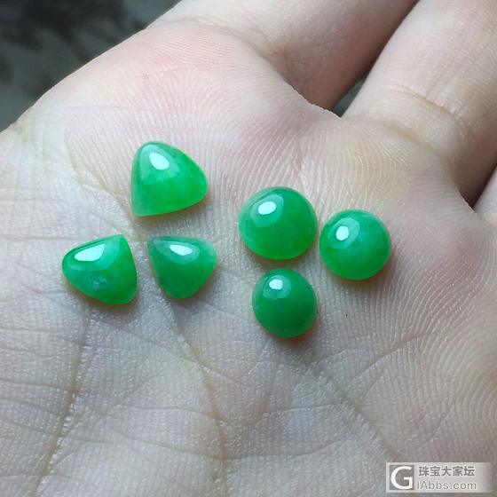A货翡翠满绿戒面一手6个_翡翠