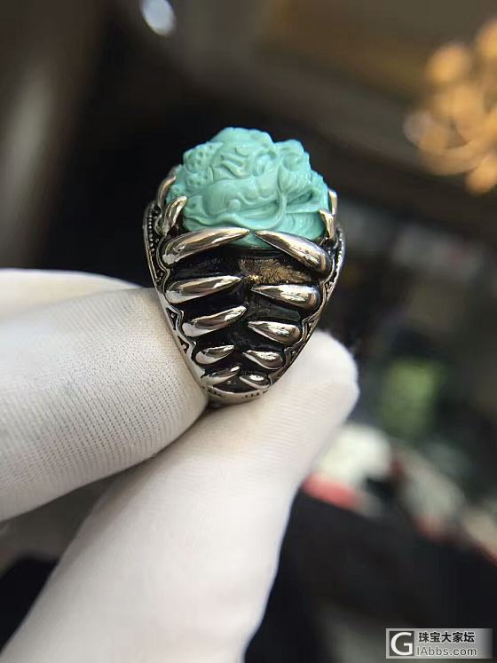 龙头男戒，复古风，925银镶嵌原矿绿松石精品_戒指松石