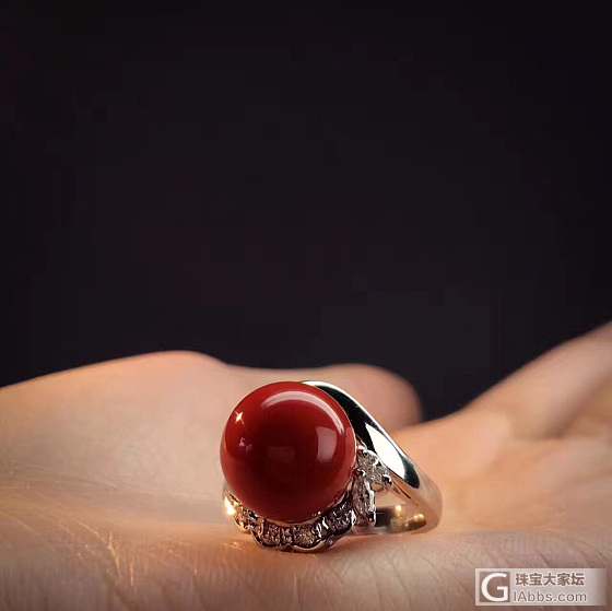 阿卡珊瑚圆珠铂金戒指！_戒指珊瑚