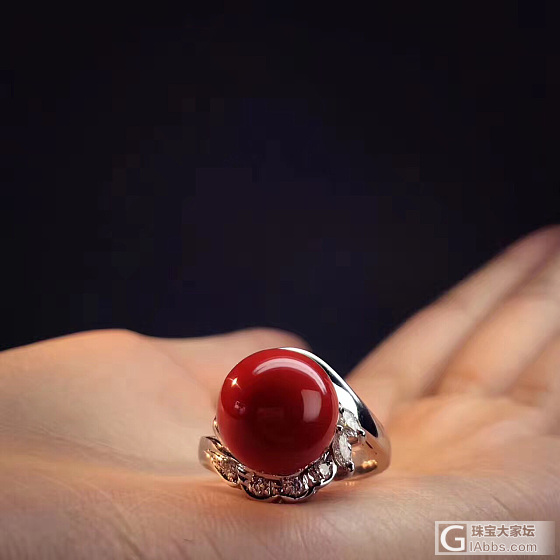 阿卡珊瑚圆珠铂金戒指！_戒指珊瑚