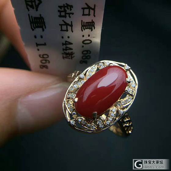🌹18K金精工镶嵌阿卡牛血红珊瑚。搭配南非钻石💎、色泽艳丽💕、浓郁饱满、果冻质感..._戒指珊瑚