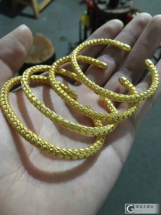 花丝工艺 足金 编织手镯_金