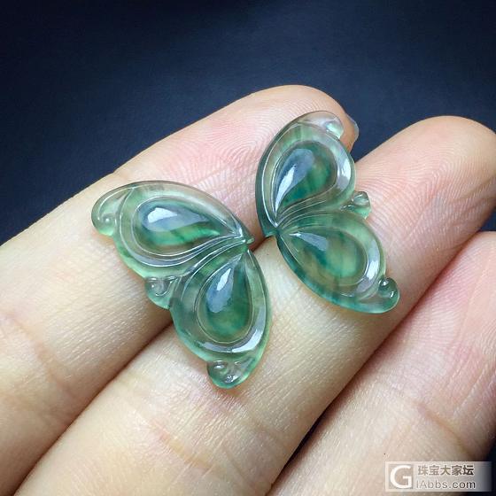 A货翡翠蓝水绿蝴蝶_戒面翡翠