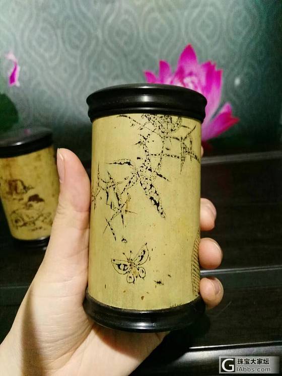 湘妃竹茶叶筒，利用湘妃花纹作画，漂亮有趣！_竹茶具