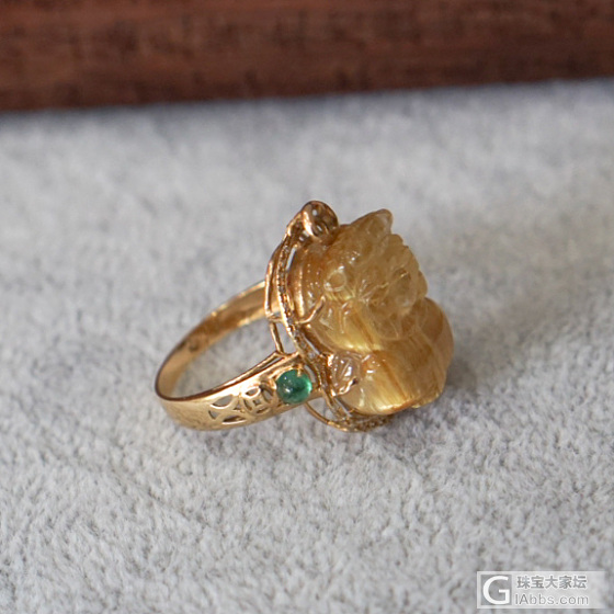 【财源广进】金钛晶貔貅戒指 18k金南非钻石镶嵌 两颗幸福祖母绿_钛晶戒指手饰