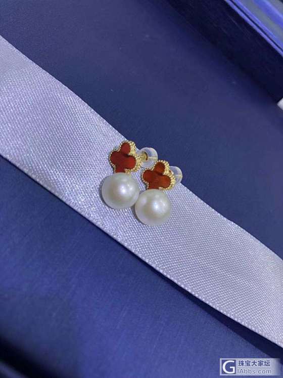 18K金四叶草耳环_珍珠耳饰