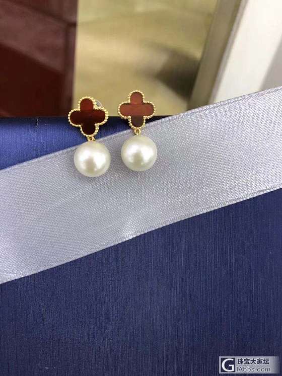 18K金四叶草耳环_珍珠耳饰