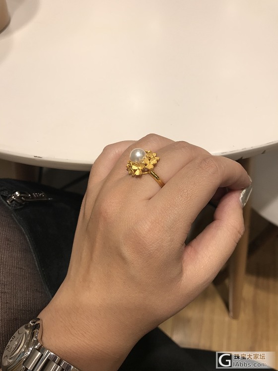 千叶足金珍珠戒指_戒指金