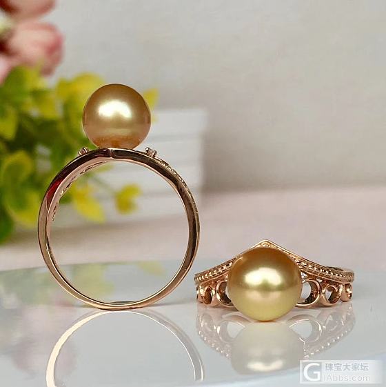 不是公主，也可以把皇冠👑戴手上
18K金钻石南洋金珍珠👑💍
8-9mm，浓金、强..._戒指海水珍珠