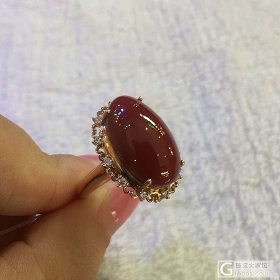 赤血珊瑚戒指吊坠两用款，大蛋面_吊坠戒指珊瑚