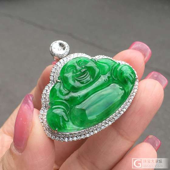 老坑高冰玻璃种辣绿大佛公_挂件翡翠